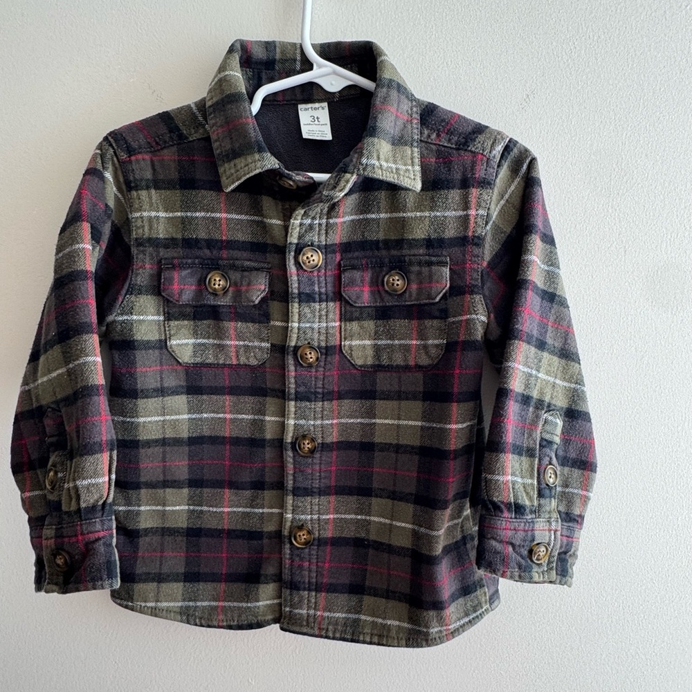 Carter's Olive, Black & Red Plaid Flannel Button-Down Shirt
